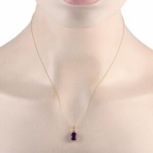 14K YELLOW GOLD 0.13CT DIAMOND AND AMETHYST PENDANT NECKLACE